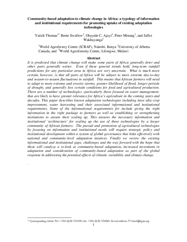 (PDF) Community-based adaptation to climate change in Africa: a ...