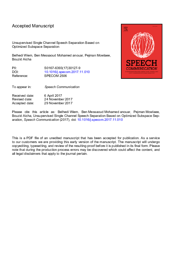 (PDF) Unsupervised single channel speech separation based on optimized ...
