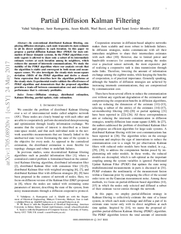 (PDF) Partial Diffusion Kalman Filtering