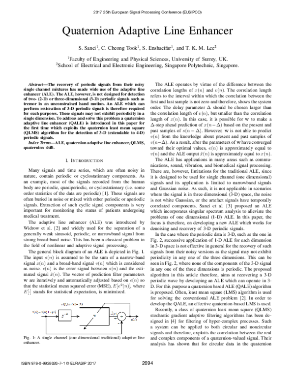 (PDF) Quaternion Adaptive Line Enhancer