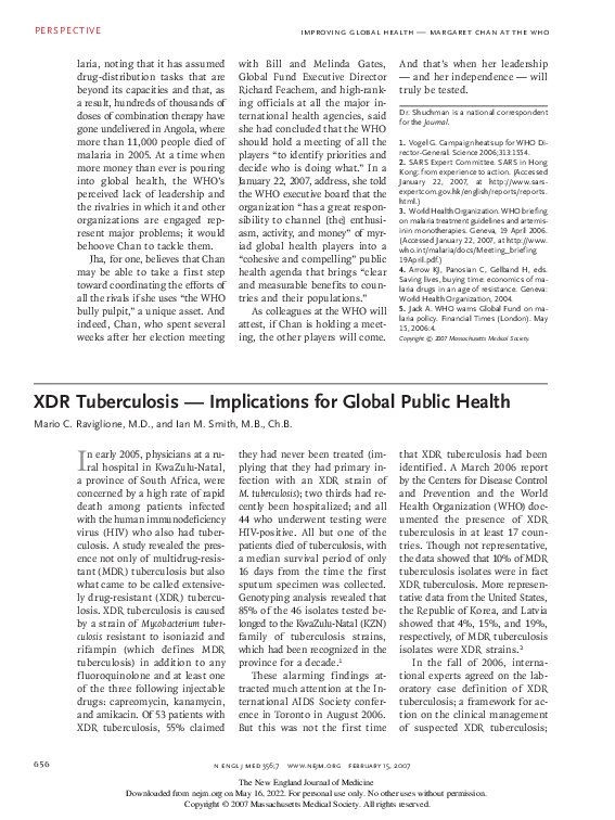 (PDF) XDR Tuberculosis — Implications for Global Public Health