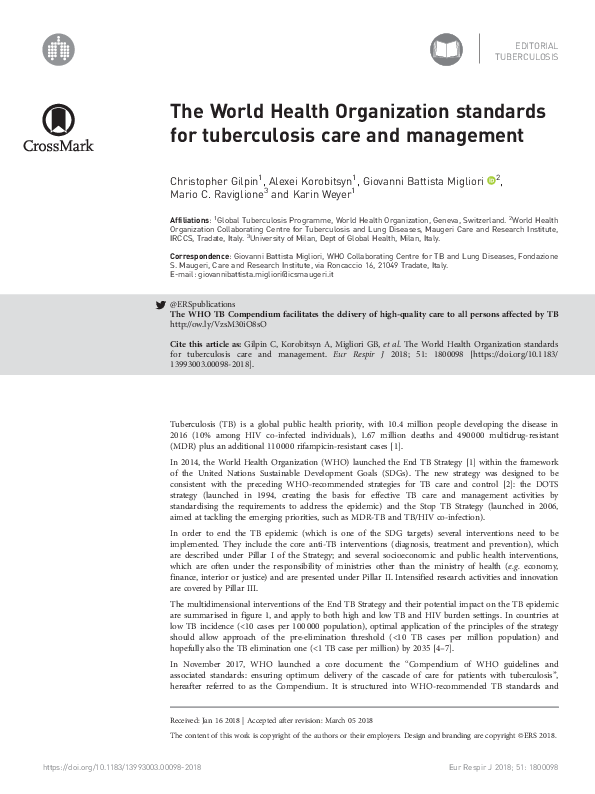 (PDF) The World Health Organization standards for tuberculosis care and ...