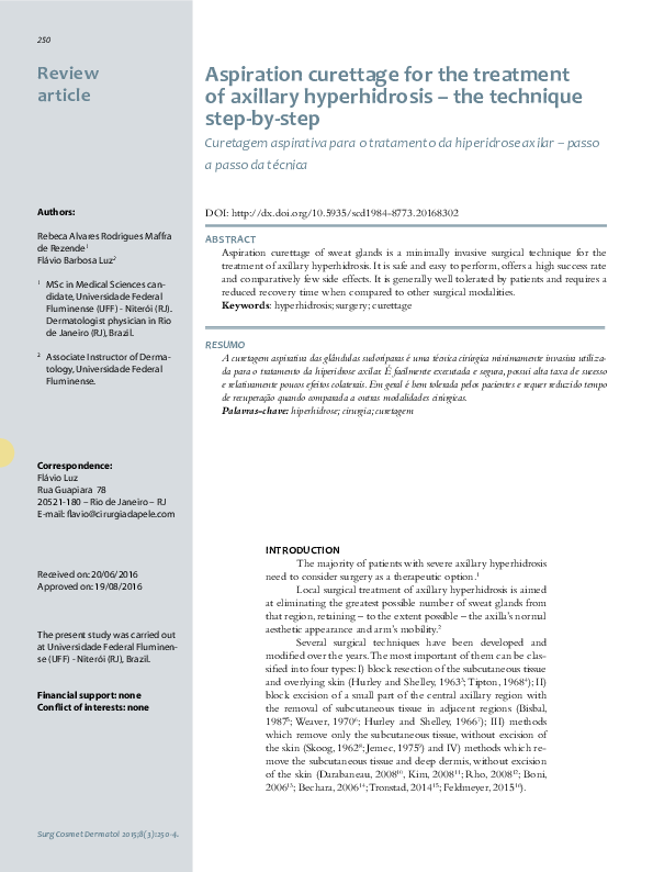 (PDF) Aspiration curettage for the treatment of axillary hyperhidrosis ...