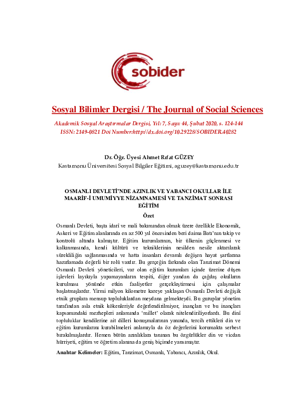 (PDF) Osmanli Devleti̇’Nde Azinlik Ve Yabanci Okullar İle Maari̇f-İ ...