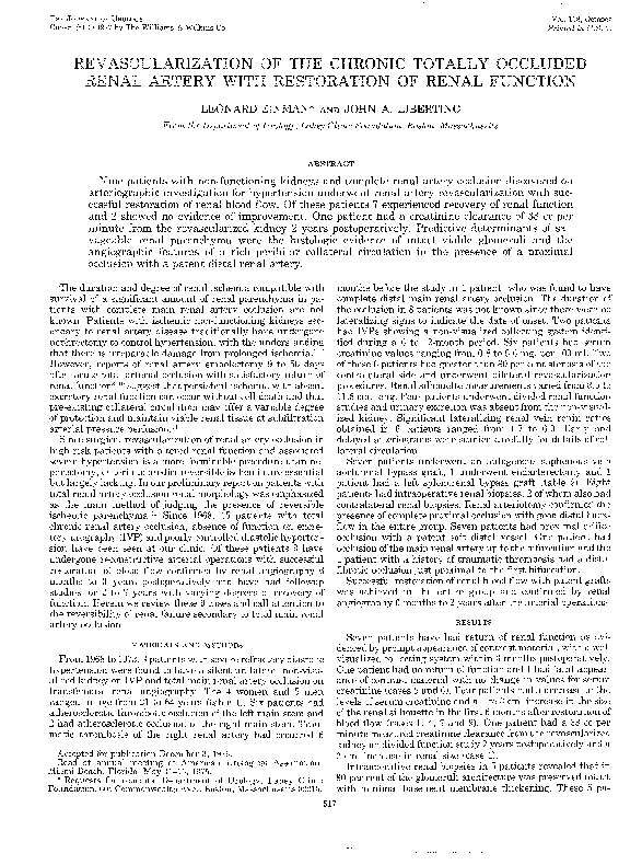 (PDF) Revascularization of the Chronic Totally Occluded Renal Artery ...