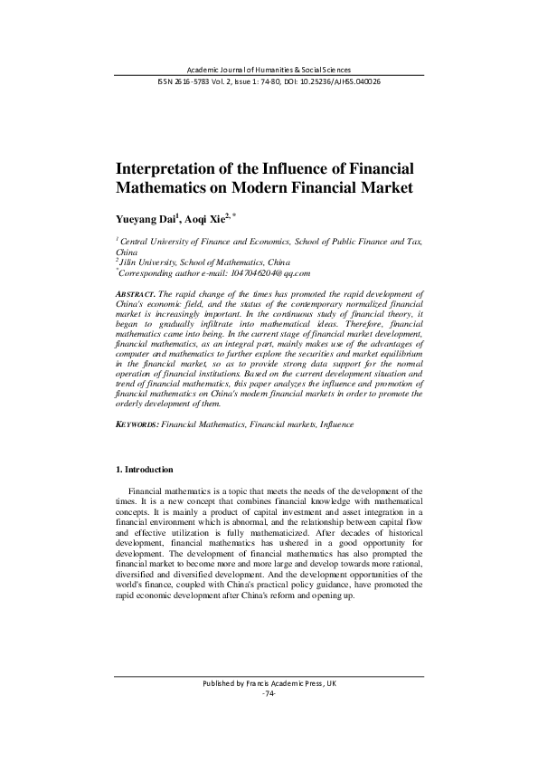 (PDF) Interpretation of the Influence of Financial Mathematics on ...