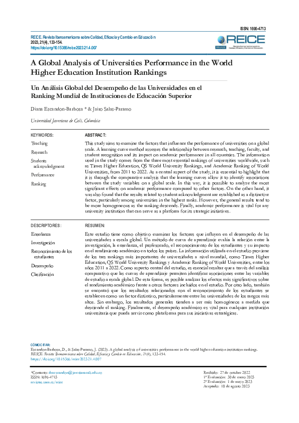 (PDF) A Global Analysis of Universities Performance in the World Higher ...