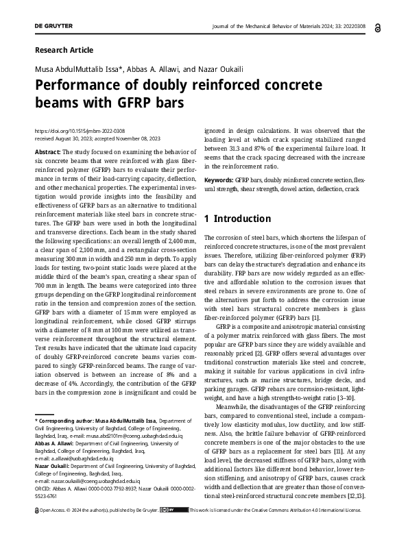 (PDF) Performance of doubly reinforced concrete beams with GFRP bars