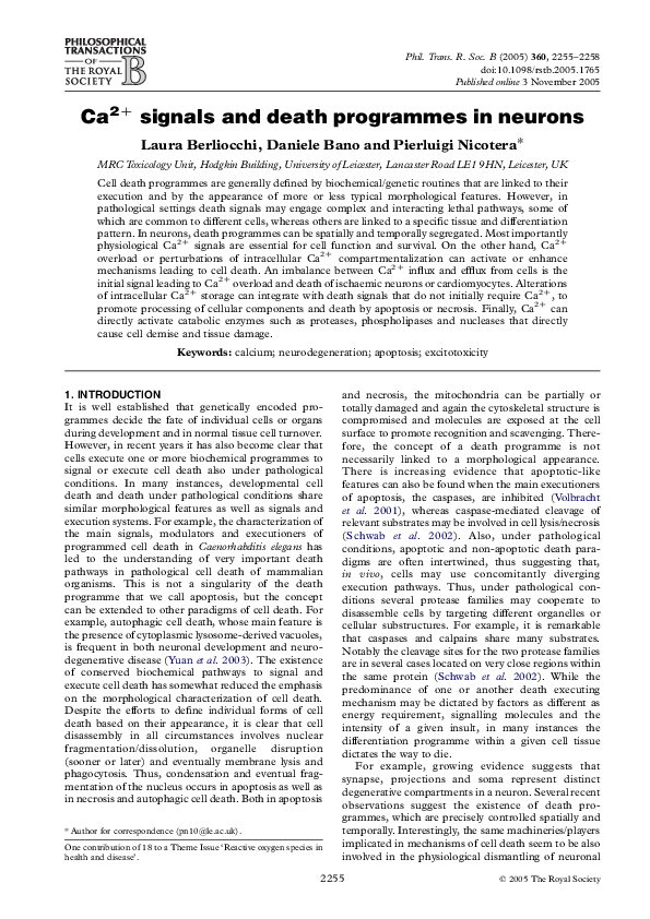 (PDF) Ca 2C signals and death programmes in neurons | Laura Berliocchi ...