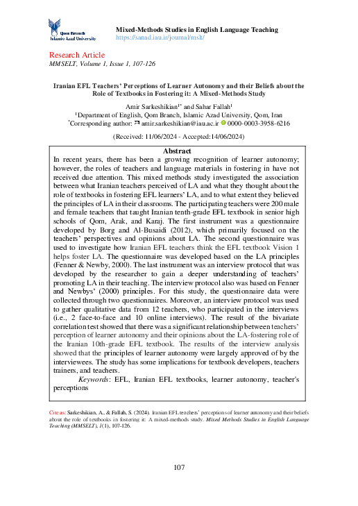 (PDF) Iranian EFL Teachers’ Perceptions of Learner Autonomy and their ...