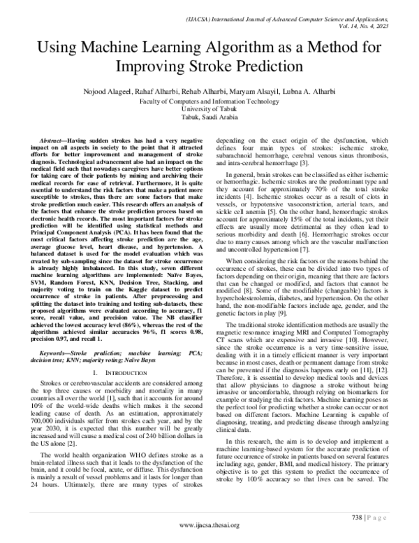 (PDF) Using Machine Learning Algorithm as a Method for Improving Stroke ...