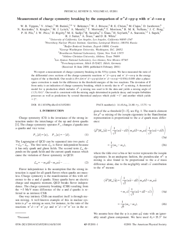 (PDF) Measurement of charge symmetry breaking by the comparison ofπ+d→ ...