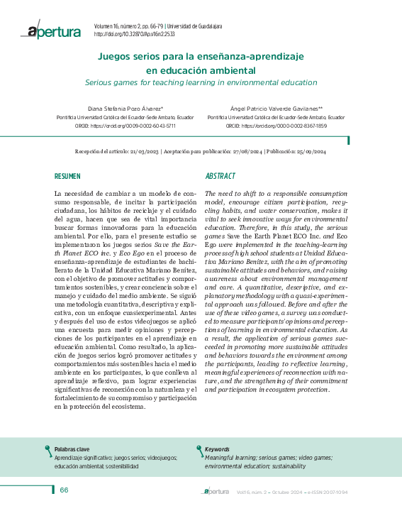 (PDF) Serious games for teaching learning in environmental education