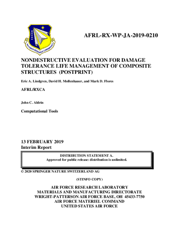 (PDF) Nondestructive Evaluation for Damage Tolerance Life Management of ...