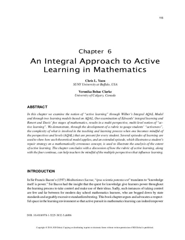 (PDF) An Integral Approach to Active Learning in Mathematics
