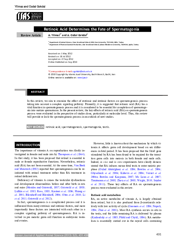 (PDF) Retinoic Acid Determines the Fate of Spermatogonia