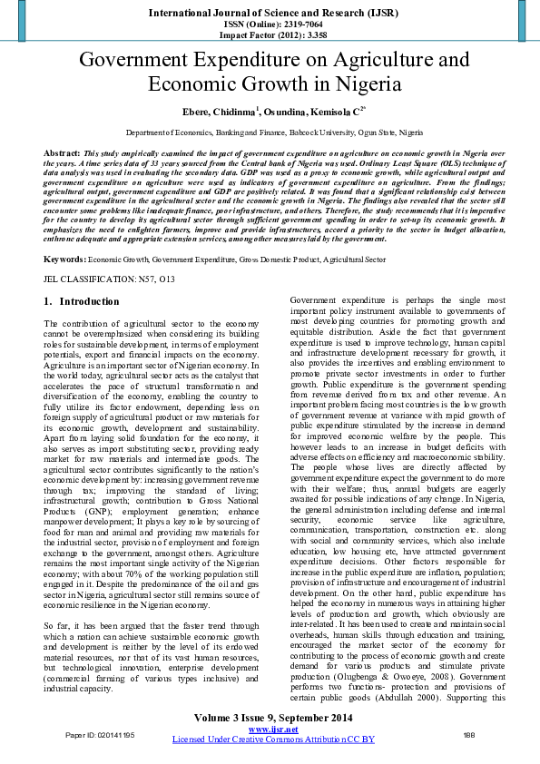 (PDF) Government Expenditure on Agriculture and Economic Growth in Nigeria