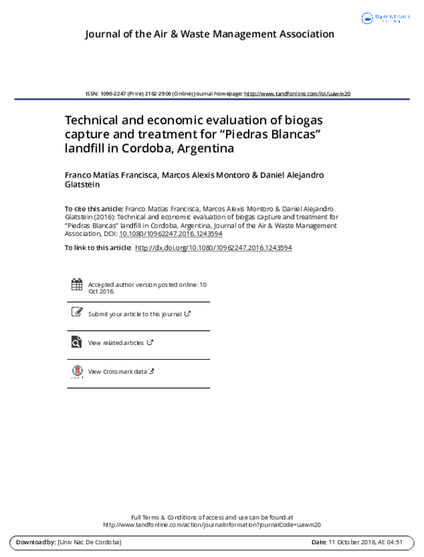 (PDF) Technical and economic evaluation of biogas capture and treatment ...