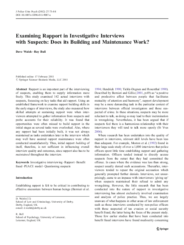(PDF) Examining Rapport in Investigative Interviews with Suspects: Does ...
