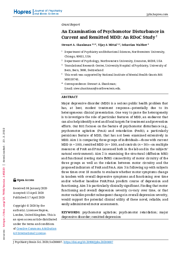 (PDF) An Examination of Psychomotor Disturbance in Current and Remitted ...