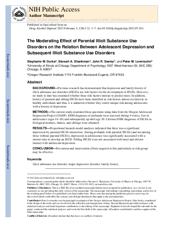 (PDF) The moderating effect of parental illicit substance use disorders ...