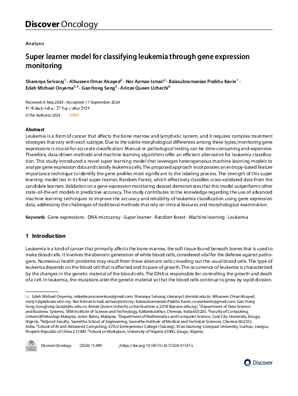 (PDF) Super learner model for classifying leukemia through gene ...