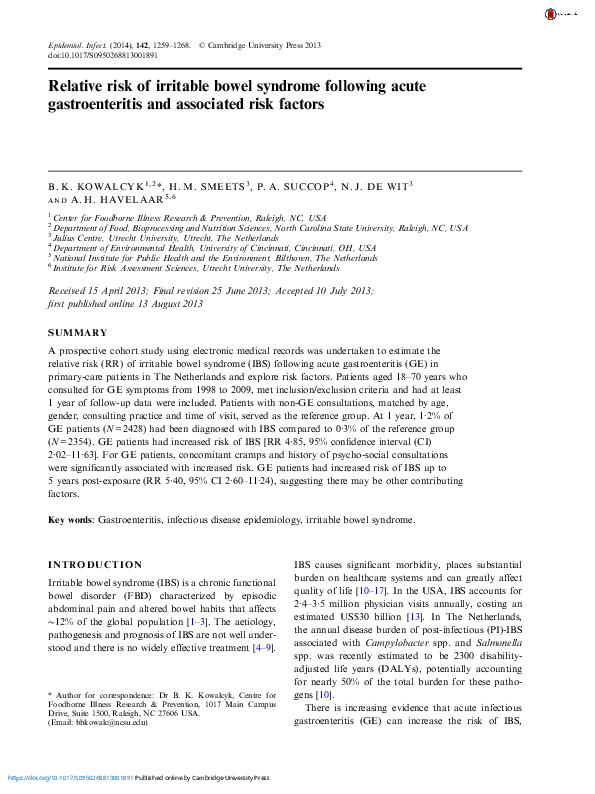 (PDF) Relative risk of irritable bowel syndrome following acute ...