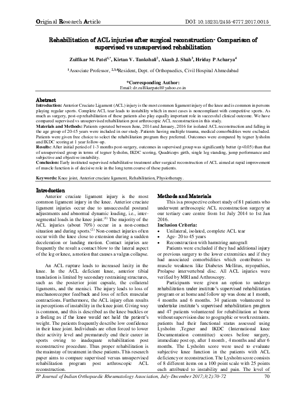 (PDF) Rehabilitation of ACL injuries after surgical reconstruction ...