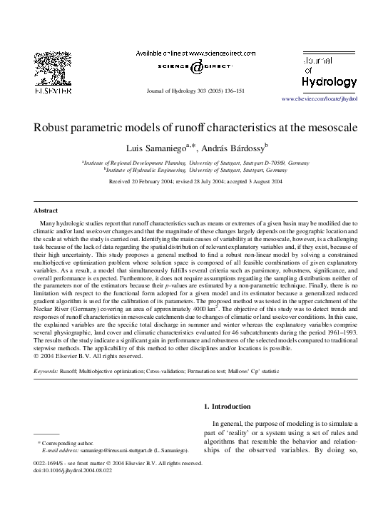 (PDF) Robust parametric models of runoff characteristics at the mesoscale