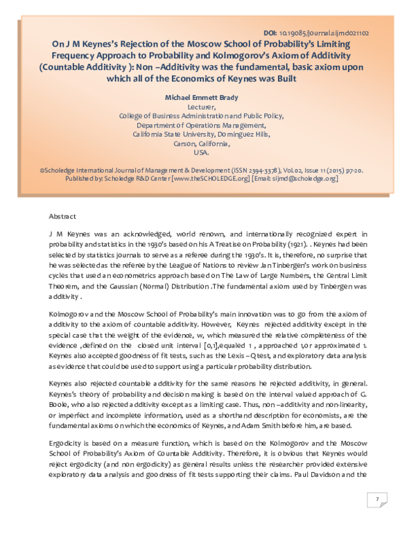 (PDF) On J M Keynes’s Rejection of the Moscow School of Probability’s ...