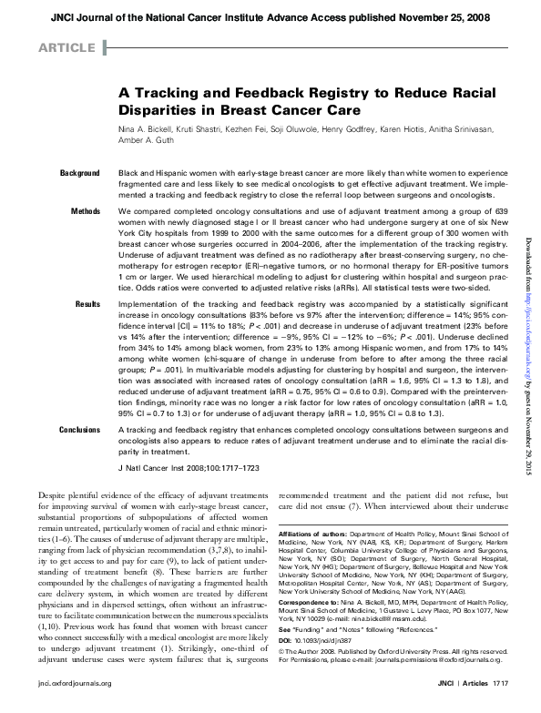 (PDF) A Tracking and Feedback Registry to Reduce Racial Disparities in ...