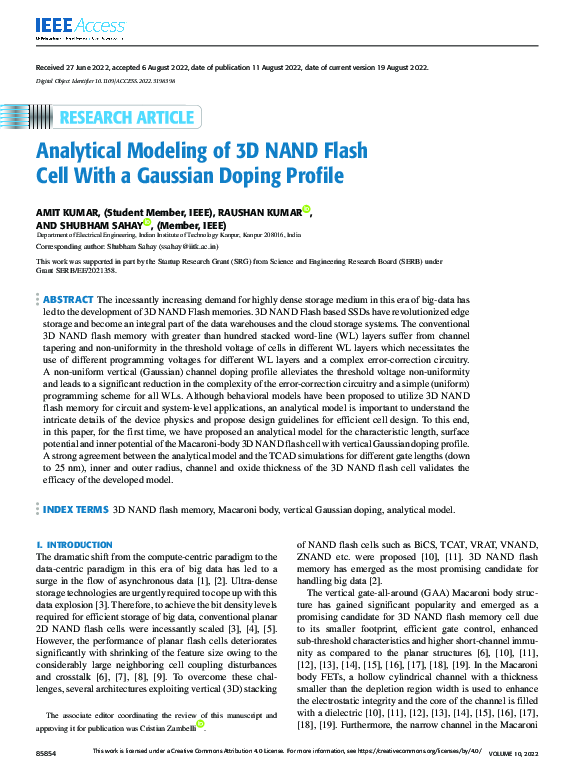 (PDF) Analytical Modeling of 3D NAND Flash Cell With a Gaussian Doping ...