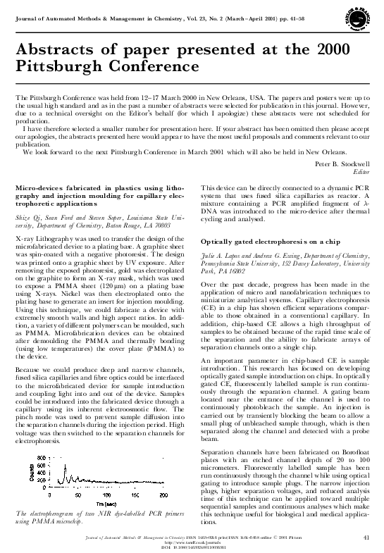(PDF) Abstracts of paper presented at the 2000 Pittsburgh Conference