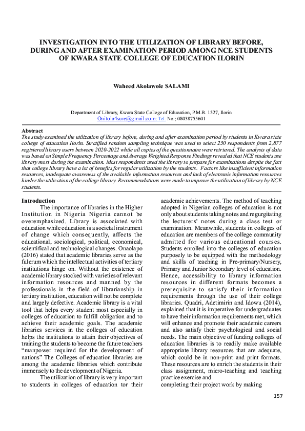 (PDF) Investigation Into the Utilization of Library Before, During and ...