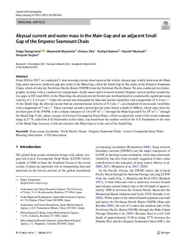 (PDF) Abyssal current and water mass in the Main Gap and an adjacent ...