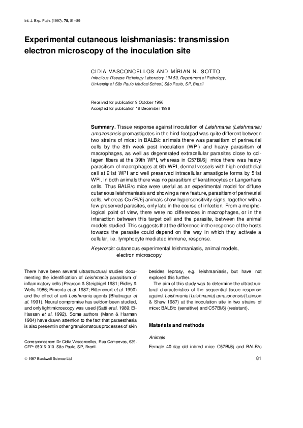(PDF) Experimental cutaneous leishmaniasis: transmission electron ...