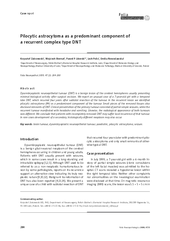(PDF) Pilocytic astrocytoma as a predominant component of a recurrent ...