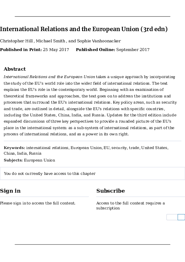 (PDF) International Relations and the European Union