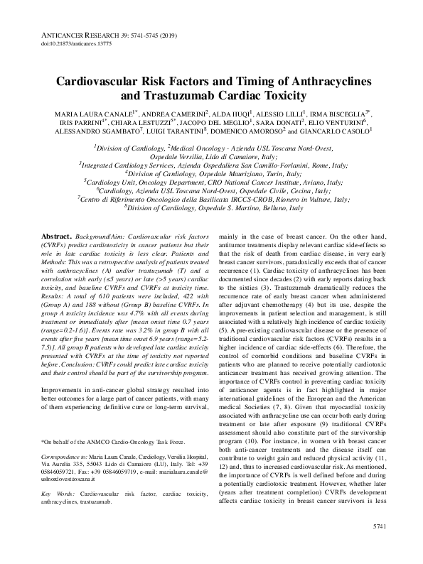 (PDF) Cardiovascular Risk Factors and Timing of Anthracyclines and ...
