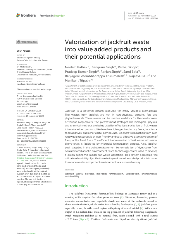 (PDF) Valorization of jackfruit waste into value added products and ...