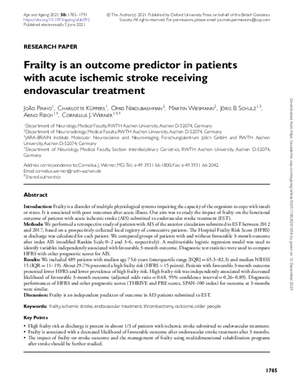 (PDF) Frailty is an outcome predictor in patients with acute ischemic ...
