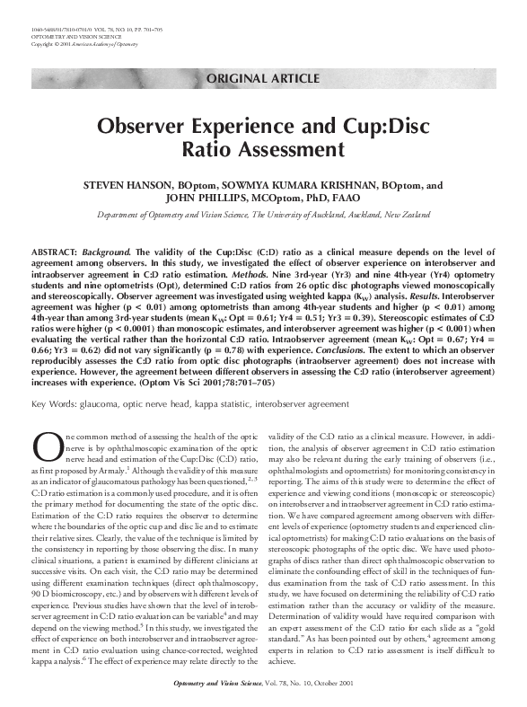 (PDF) Observer Experience and Cup:Disc Ratio Assessment