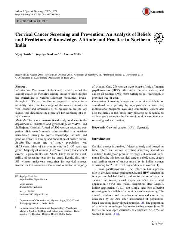 (PDF) Cervical Cancer Screening and Prevention: An Analysis of Beliefs ...