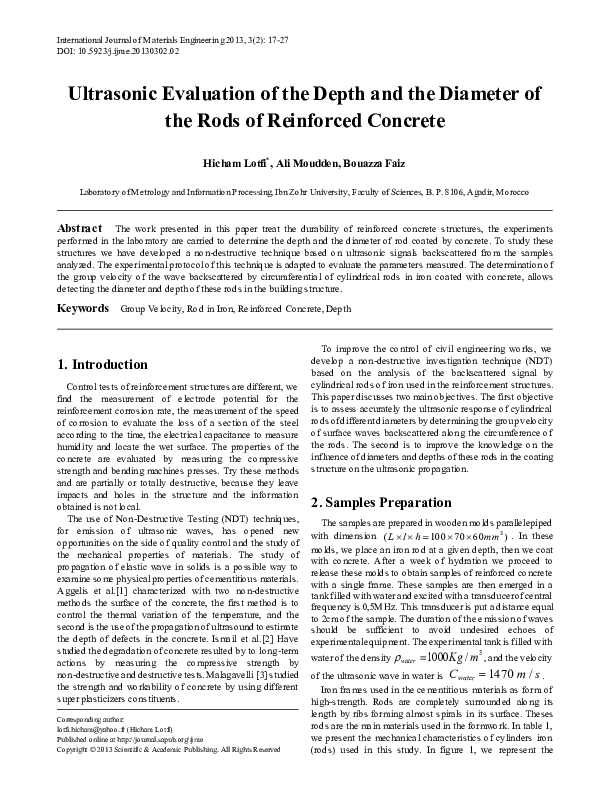 (PDF) Ultrasonic Evaluation of the Depth and the Diameter of the Rods ...