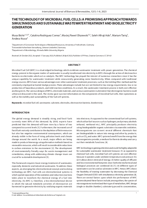 (PDF) The Technology of Microbial Fuel Cells: A Promising Approach ...
