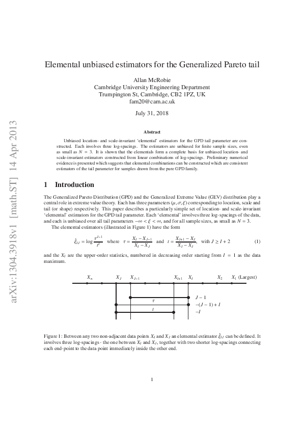 (PDF) Elemental unbiased estimators for the Generalized Pareto tail