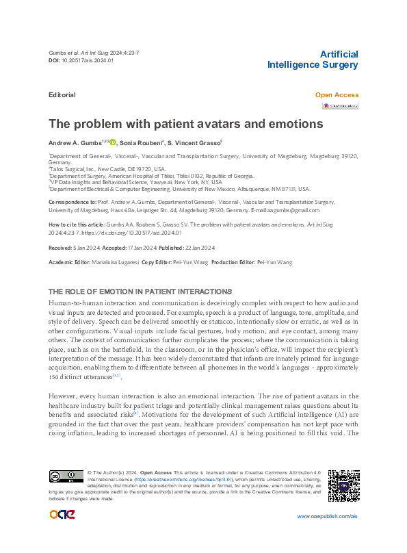 (PDF) The problem with patient avatars and emotions