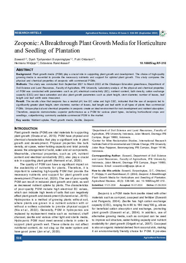 (PDF) Zeoponic: A Breakthrough Plant Growth Media for Horticulture and ...
