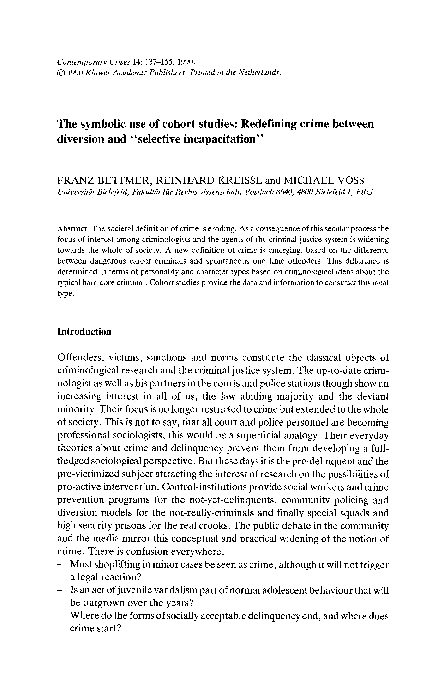 (PDF) The symbolic use of cohort studies: Redefining crime between ...