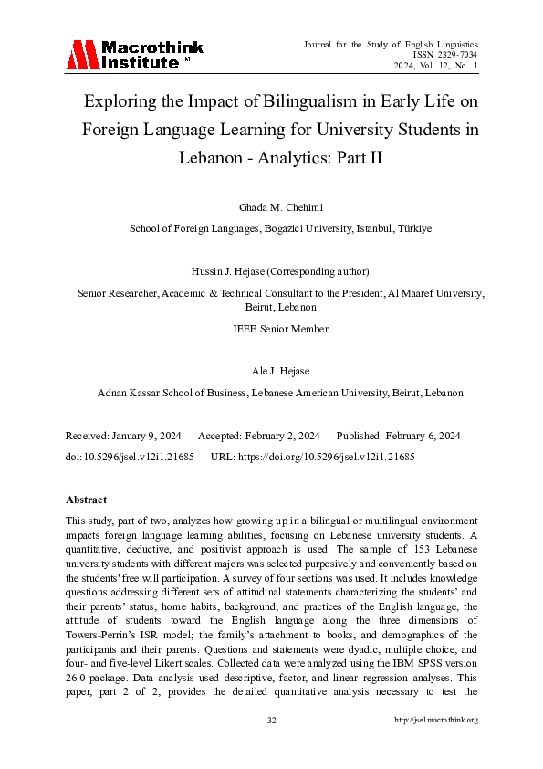 (PDF) Exploring the Impact of Bilingualism in Early Life on Foreign ...